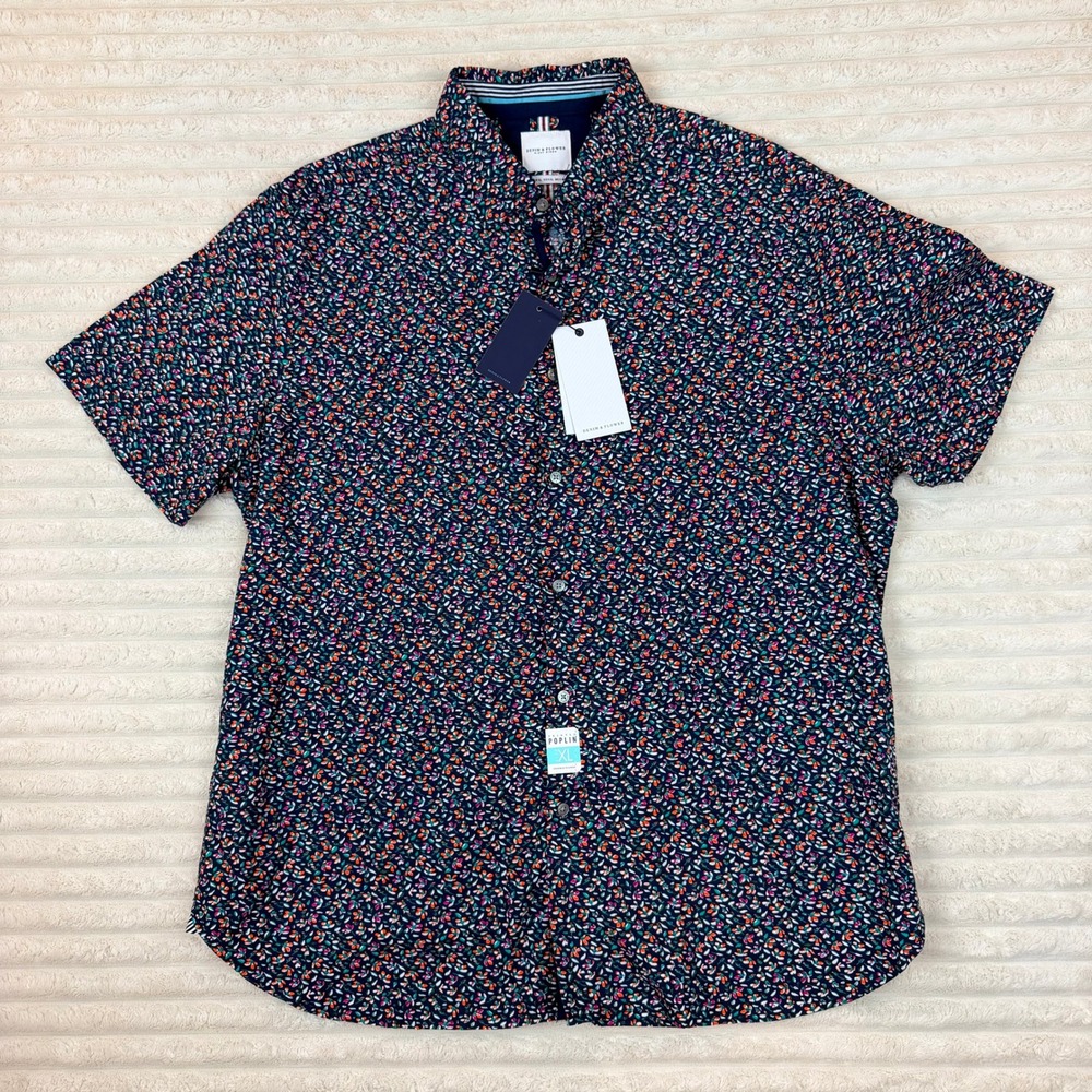 Denim & Flower Ricky Singh Mens XL Floral Poplin Short Sleeve Button Down Shirt